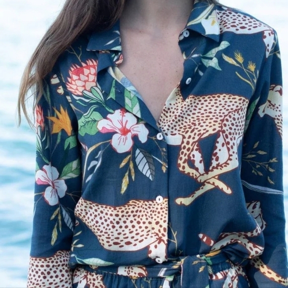 LAS SURENAS Running Cheatah Linen Blend Shirt XS - Picture 3 of 10